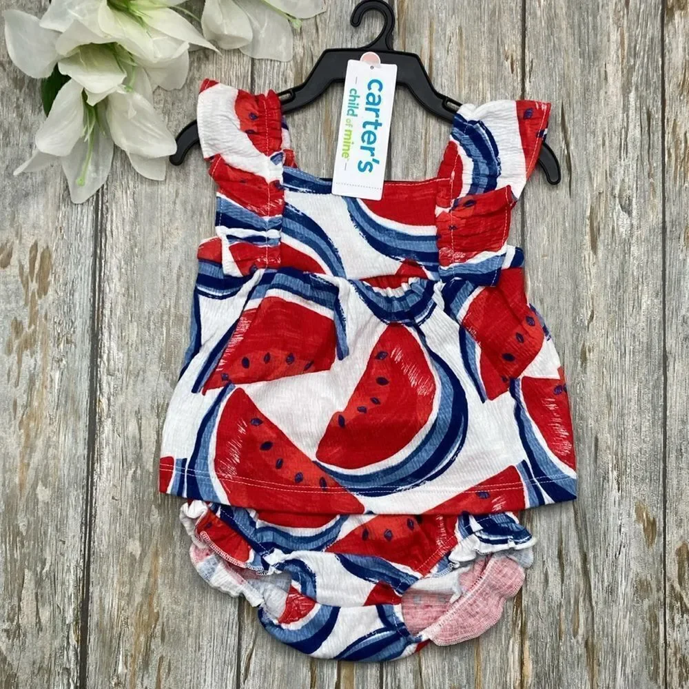 Baby Girl Patriotic Watermelon Summer Outfit Shorts Set, 2-Piece, Size 0-3M